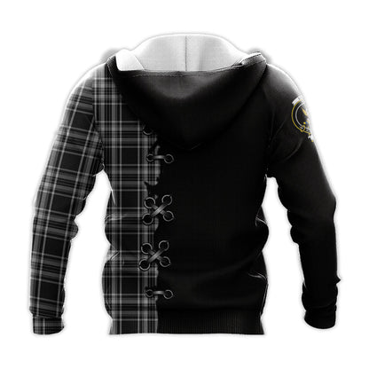 Printivon Stewart Black And White Tartan Hoodie Lion Rampant And Celtic Thistle Style