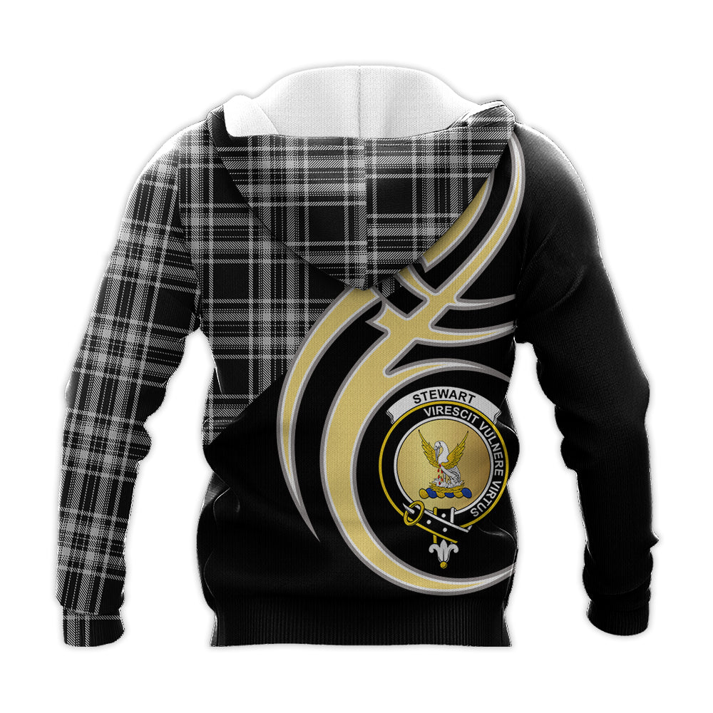 Printivon Stewart Black And White Clan Believe In Me Crest Tartan Knitted Hoodie Custom Your Text