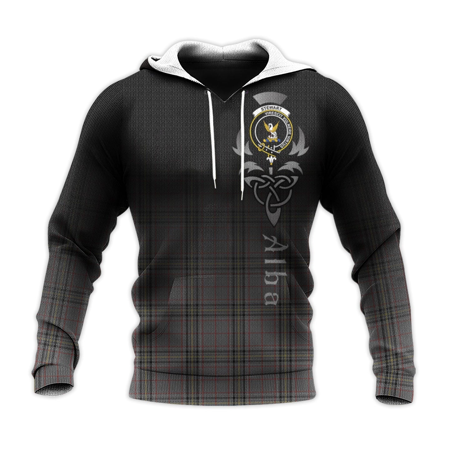 Printivon Stewart Grey Tartan Crest Alba Celtic Hoodie