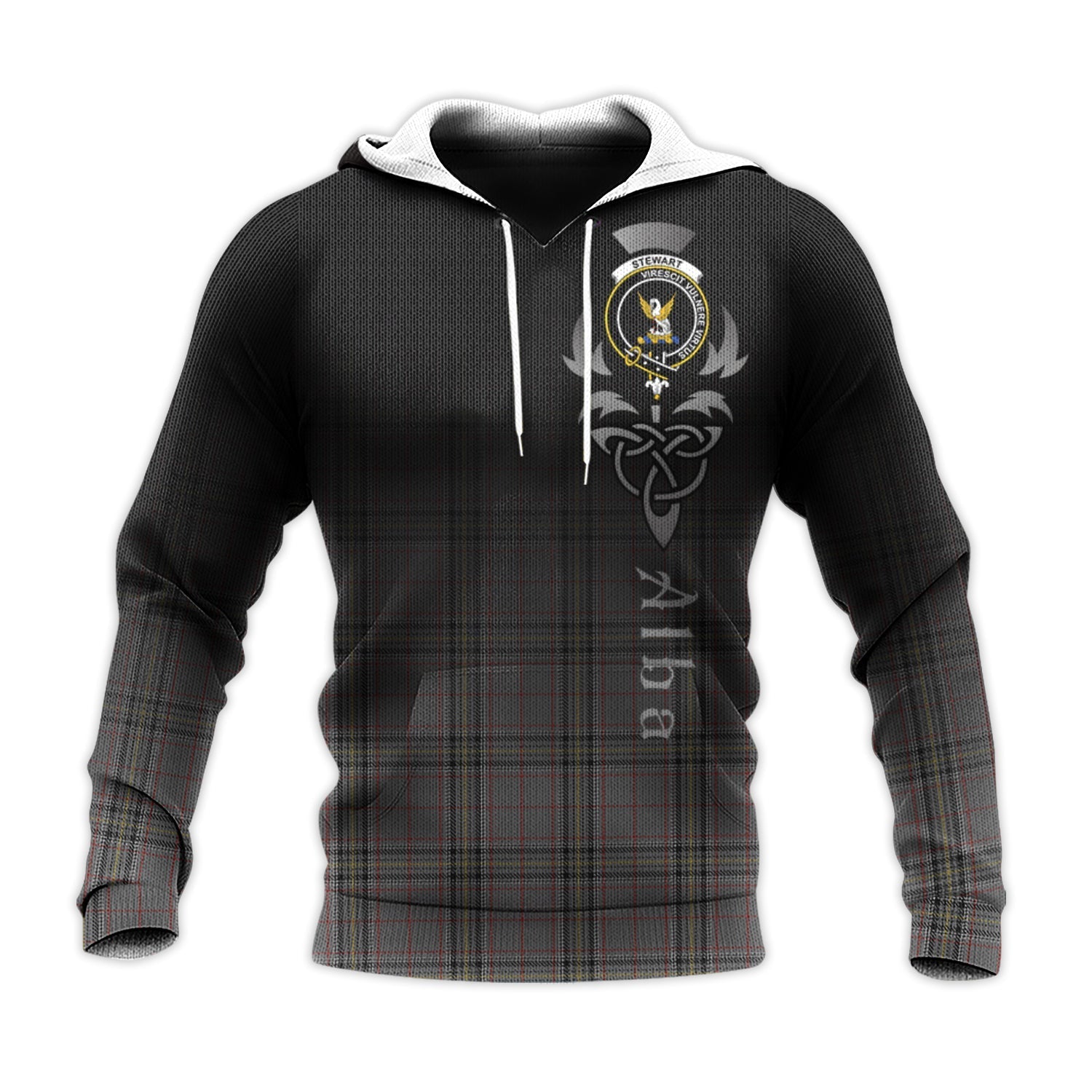 Printivon Stewart Grey Tartan Crest Alba Celtic Hoodie