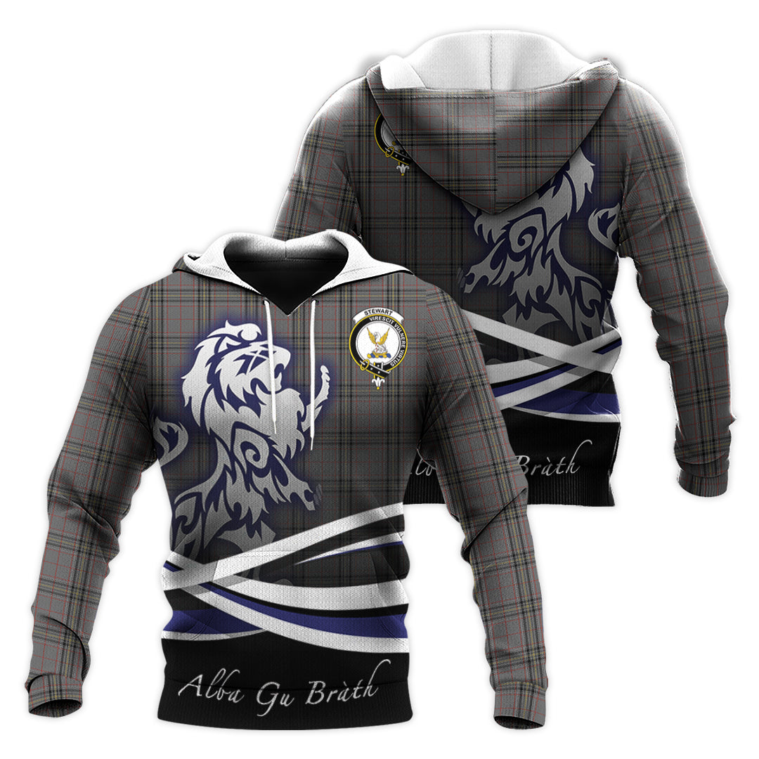 Printivon Stewart Grey Tartan Scottish Lion Hoodie