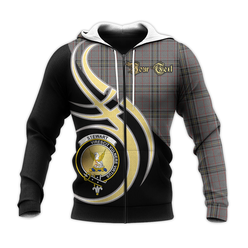 Printivon Stewart Grey Clan Believe In Me Crest Tartan Knitted Hoodie Custom Your Text