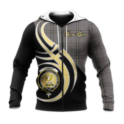 Printivon Stewart Grey Clan Believe In Me Crest Tartan Knitted Hoodie Custom Your Text