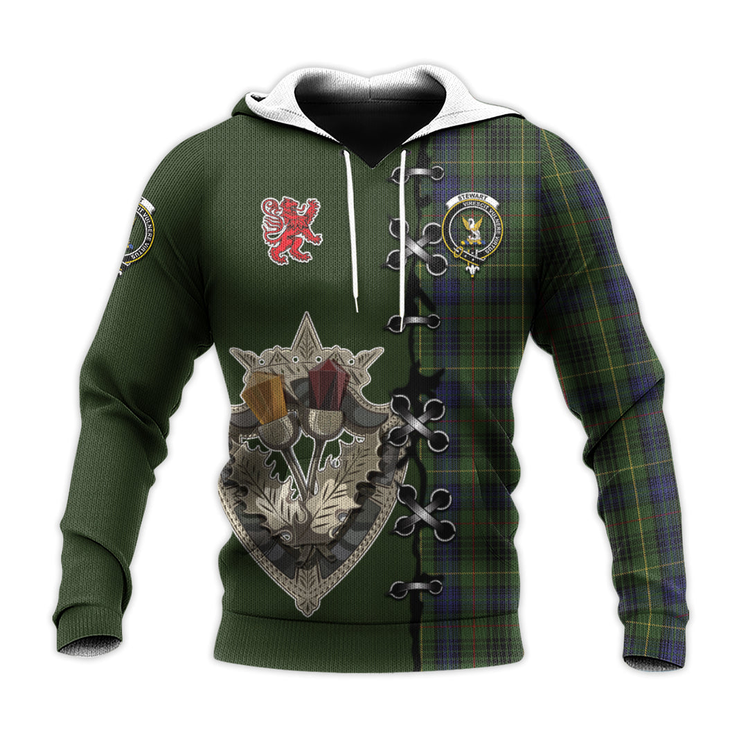 Printivon Stewart Hunting Tartan Hoodie Lion Rampant And Celtic Thistle Style