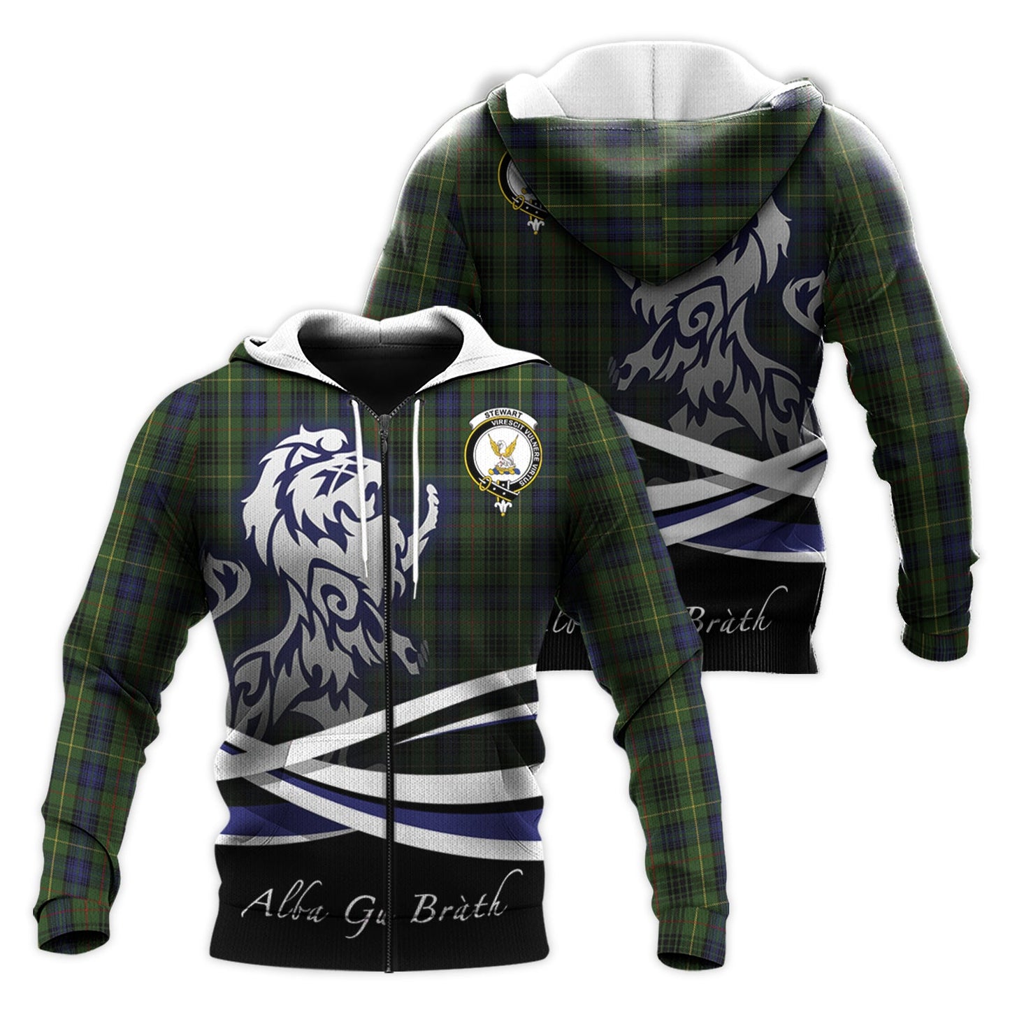Printivon Stewart Hunting Tartan Scottish Lion Hoodie