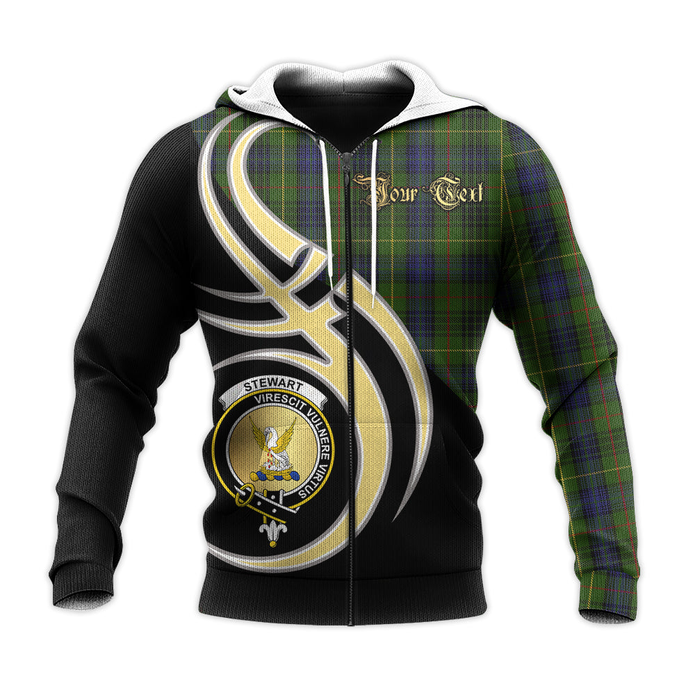 Printivon Stewart Hunting Clan Believe In Me Crest Tartan Knitted Hoodie Custom Your Text