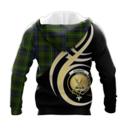Printivon Stewart Hunting Clan Believe In Me Crest Tartan Knitted Hoodie Custom Your Text