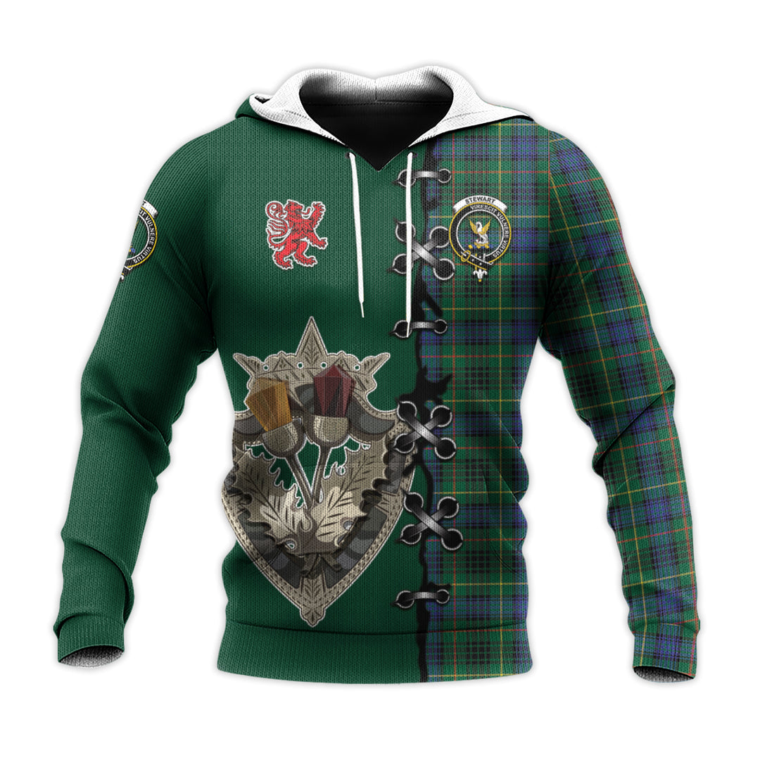 Printivon Stewart Hunting Modern Tartan Hoodie Lion Rampant And Celtic Thistle Style