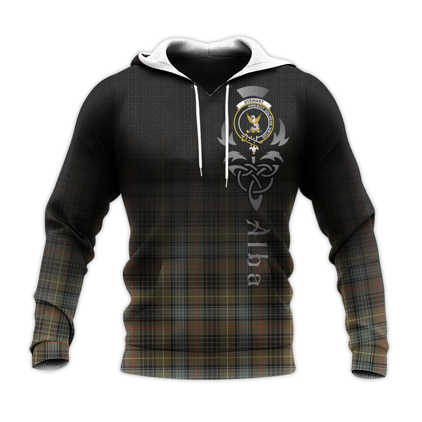 Printivon Stewart Hunting Weathered Tartan Crest Alba Celtic Hoodie