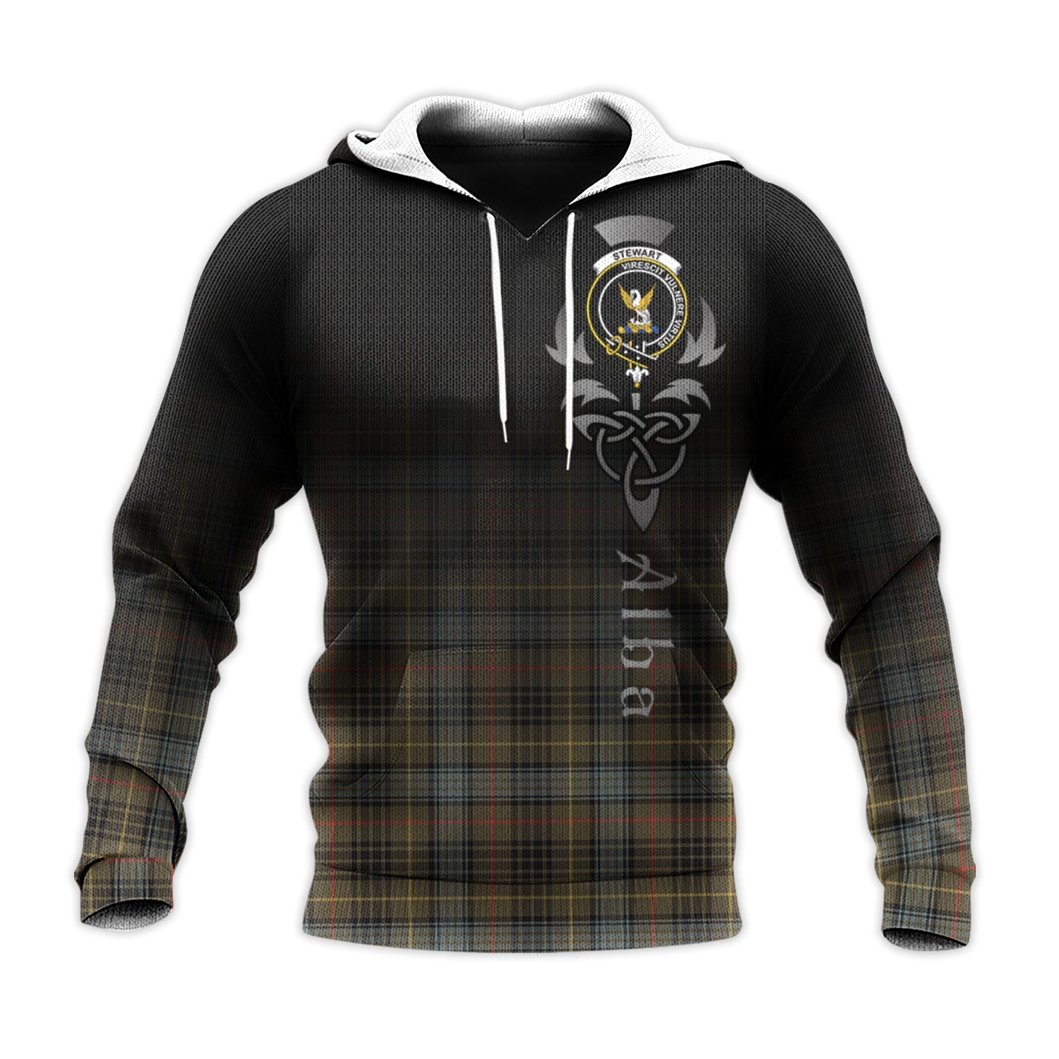Printivon Stewart Hunting Weathered Tartan Crest Alba Celtic Hoodie