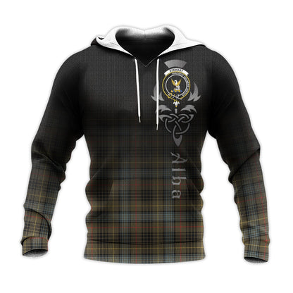 Printivon Stewart Hunting Weathered Tartan Crest Alba Celtic Hoodie