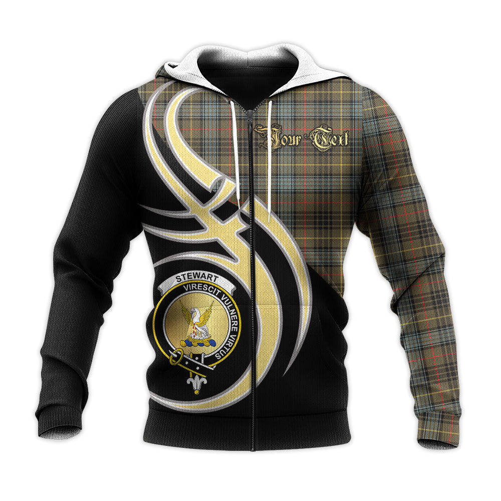 Printivon Stewart Hunting Weathered Clan Believe In Me Crest Tartan Knitted Hoodie Custom Your Text