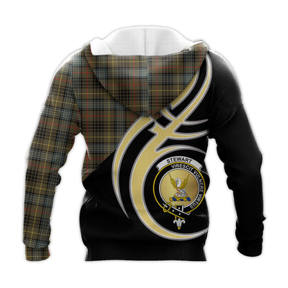 Printivon Stewart Hunting Weathered Clan Believe In Me Crest Tartan Knitted Hoodie Custom Your Text