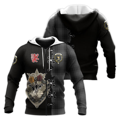 Printivon Stewart Mourning Tartan Hoodie Lion Rampant And Celtic Thistle Style