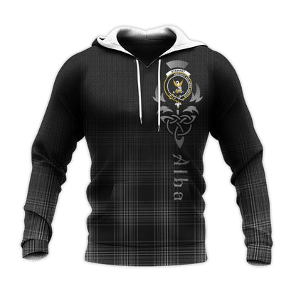 Printivon Stewart Mourning Tartan Crest Alba Celtic Hoodie