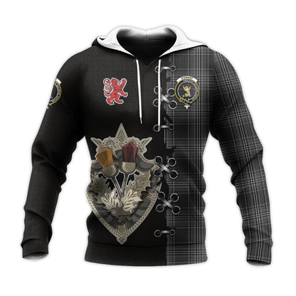 Printivon Stewart Mourning Tartan Hoodie Lion Rampant And Celtic Thistle Style