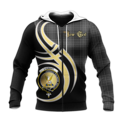 Printivon Stewart Mourning Clan Believe In Me Crest Tartan Knitted Hoodie Custom Your Text
