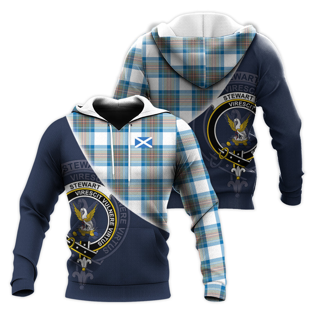 Printivon Stewart Muted Blue Tartan Scottish Crest Hoodie