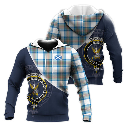 Printivon Stewart Muted Blue Tartan Scottish Crest Hoodie