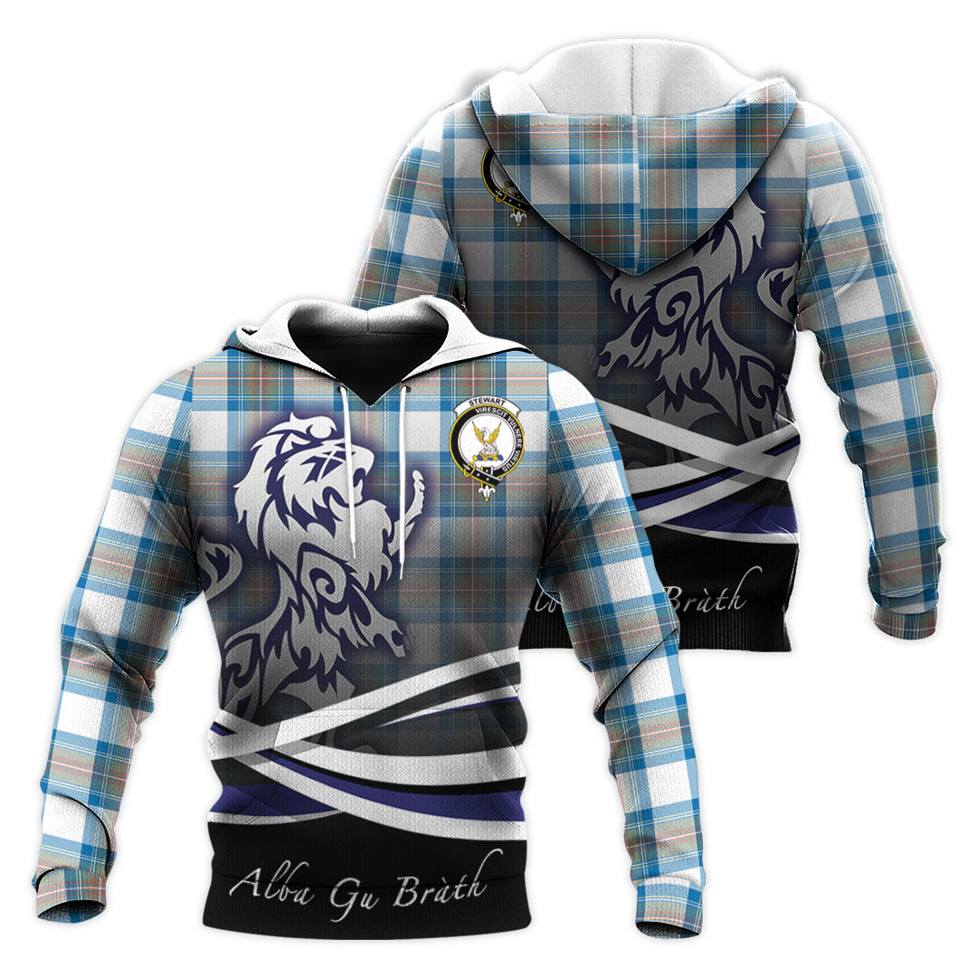 Printivon Stewart Muted Blue Tartan Scottish Lion Hoodie