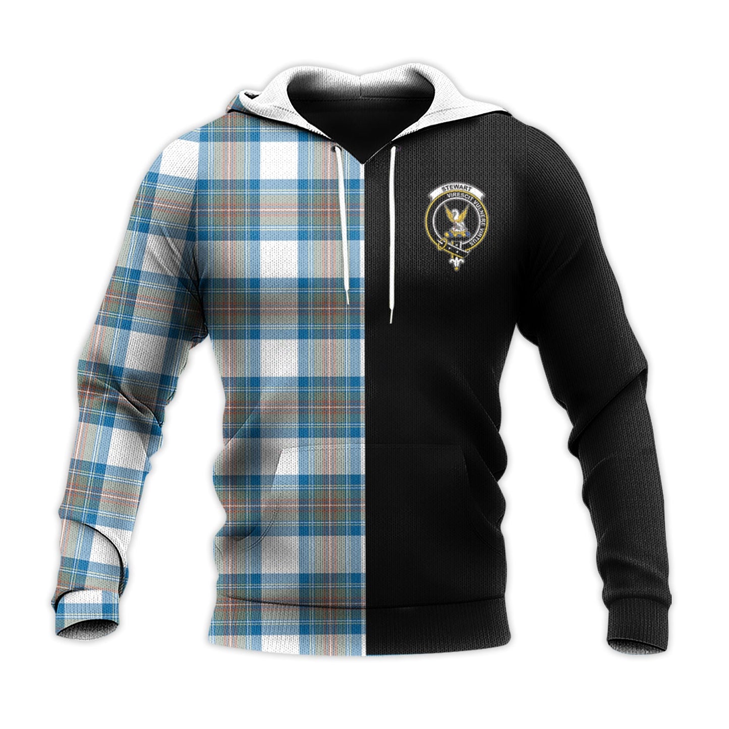 Printivon Stewart Muted Blue Tartan Personalize Half Hoodie