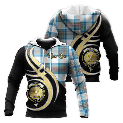 Printivon Stewart Muted Blue Clan Believe In Me Crest Tartan Knitted Hoodie Custom Your Text