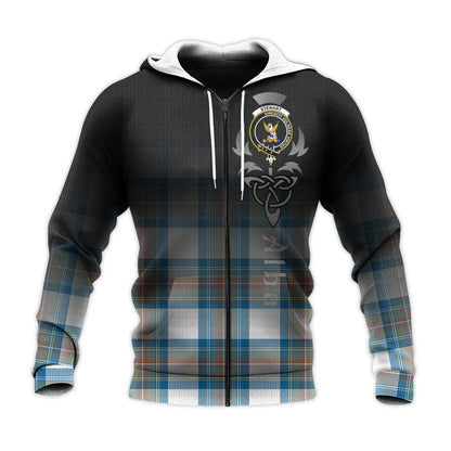 Printivon Stewart Muted Blue Tartan Crest Alba Celtic Hoodie