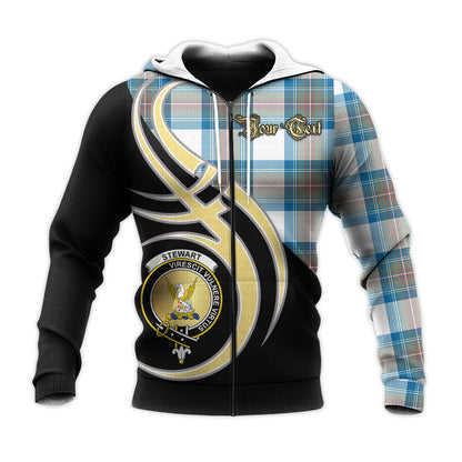 Printivon Stewart Muted Blue Clan Believe In Me Crest Tartan Knitted Hoodie Custom Your Text