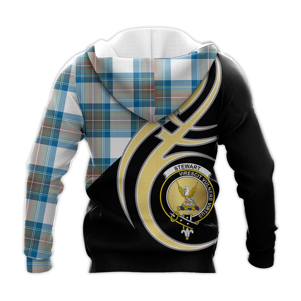 Printivon Stewart Muted Blue Clan Believe In Me Crest Tartan Knitted Hoodie Custom Your Text