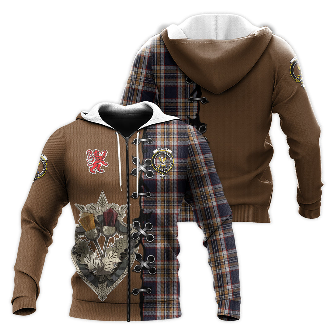Printivon Stewart Navy Tartan Hoodie Lion Rampant And Celtic Thistle Style