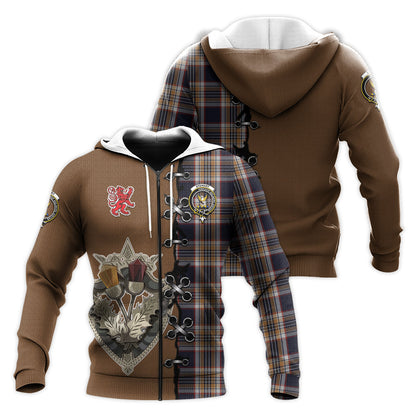 Printivon Stewart Navy Tartan Hoodie Lion Rampant And Celtic Thistle Style