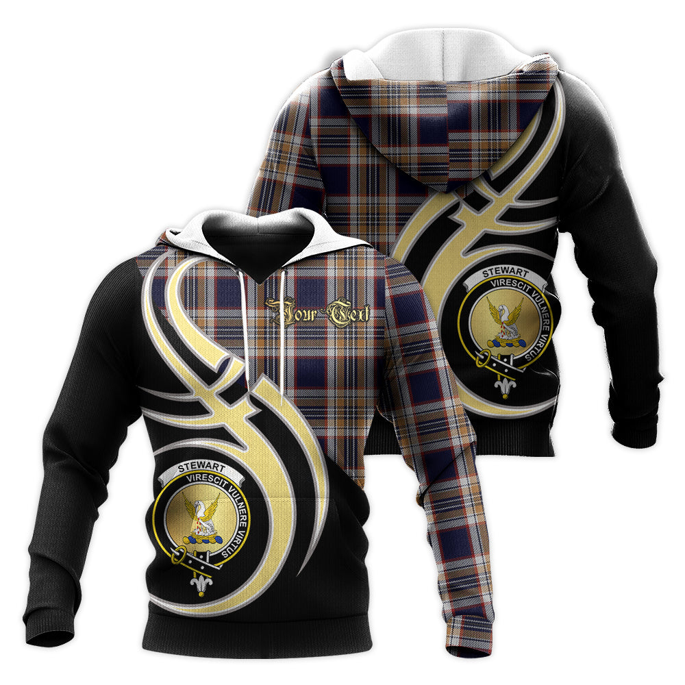 Printivon Stewart Navy Clan Believe In Me Crest Tartan Knitted Hoodie Custom Your Text