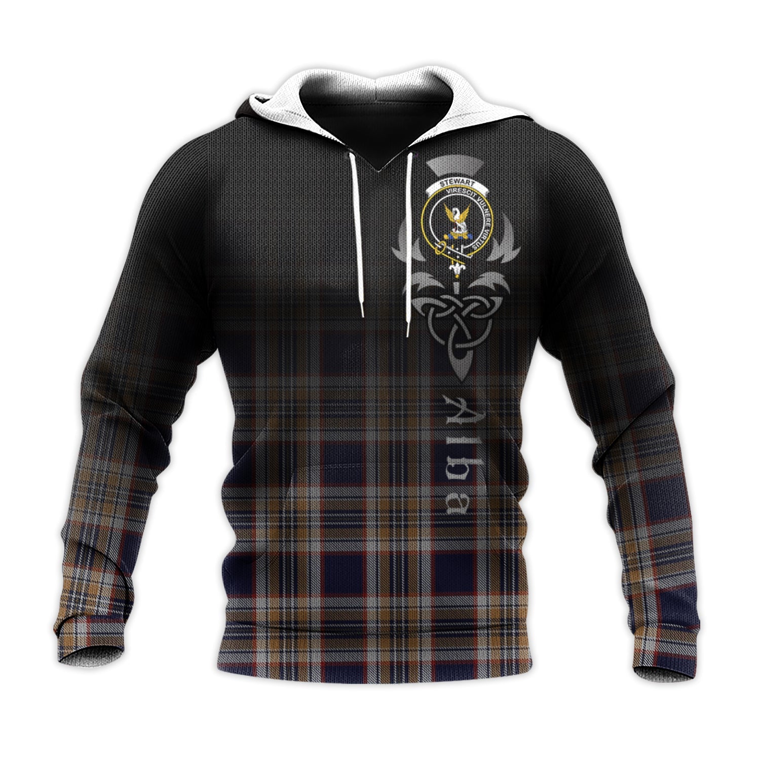 Printivon Stewart Navy Tartan Crest Alba Celtic Hoodie