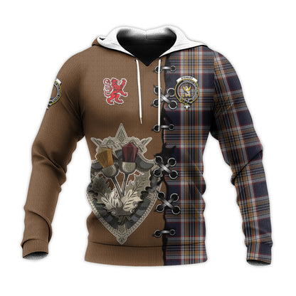 Printivon Stewart Navy Tartan Hoodie Lion Rampant And Celtic Thistle Style