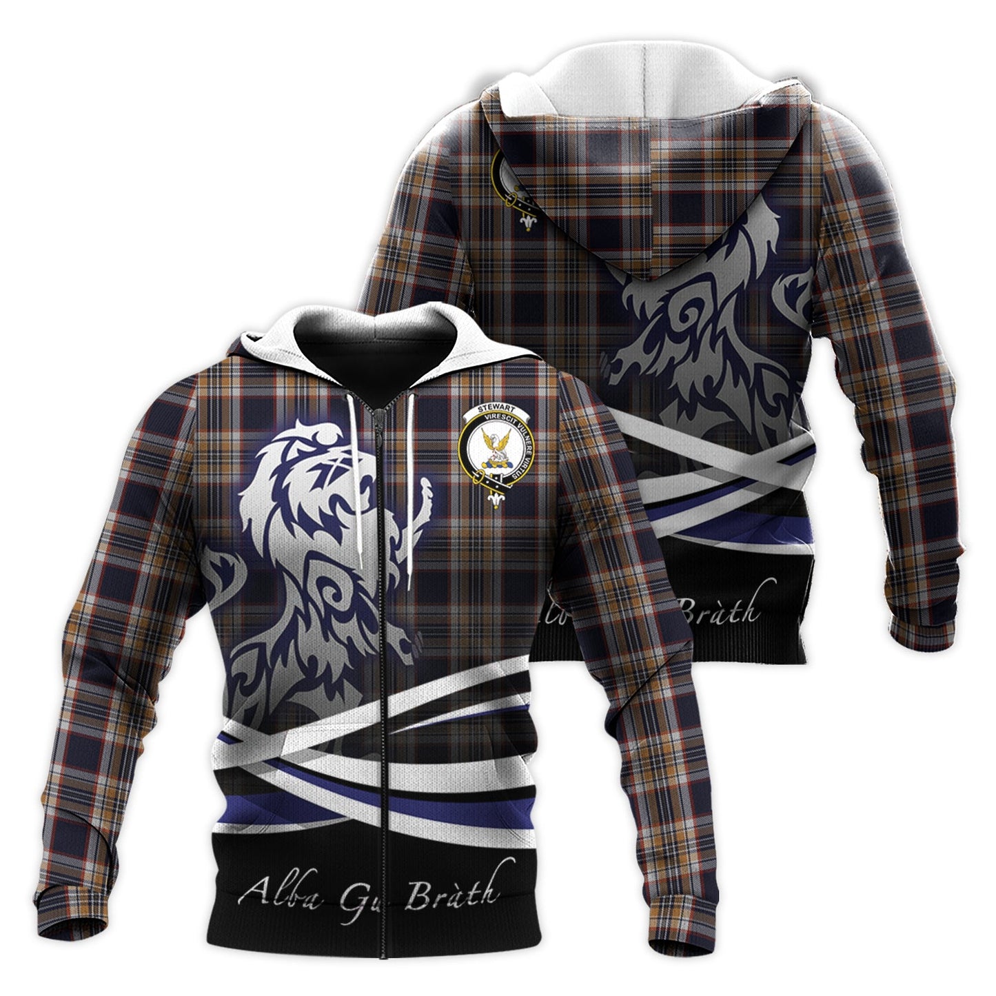 Printivon Stewart Navy Tartan Scottish Lion Hoodie