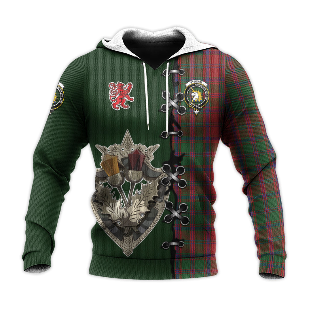 Printivon Stewart Of Appin Tartan Hoodie Lion Rampant And Celtic Thistle Style