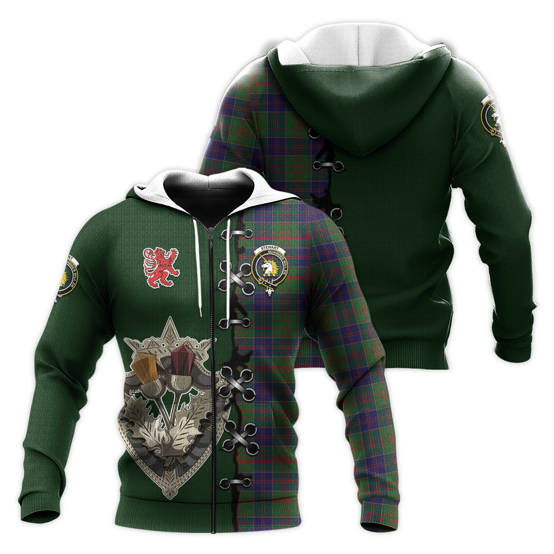 Printivon Stewart Of Appin Hunting Tartan Hoodie Lion Rampant And Celtic Thistle Style
