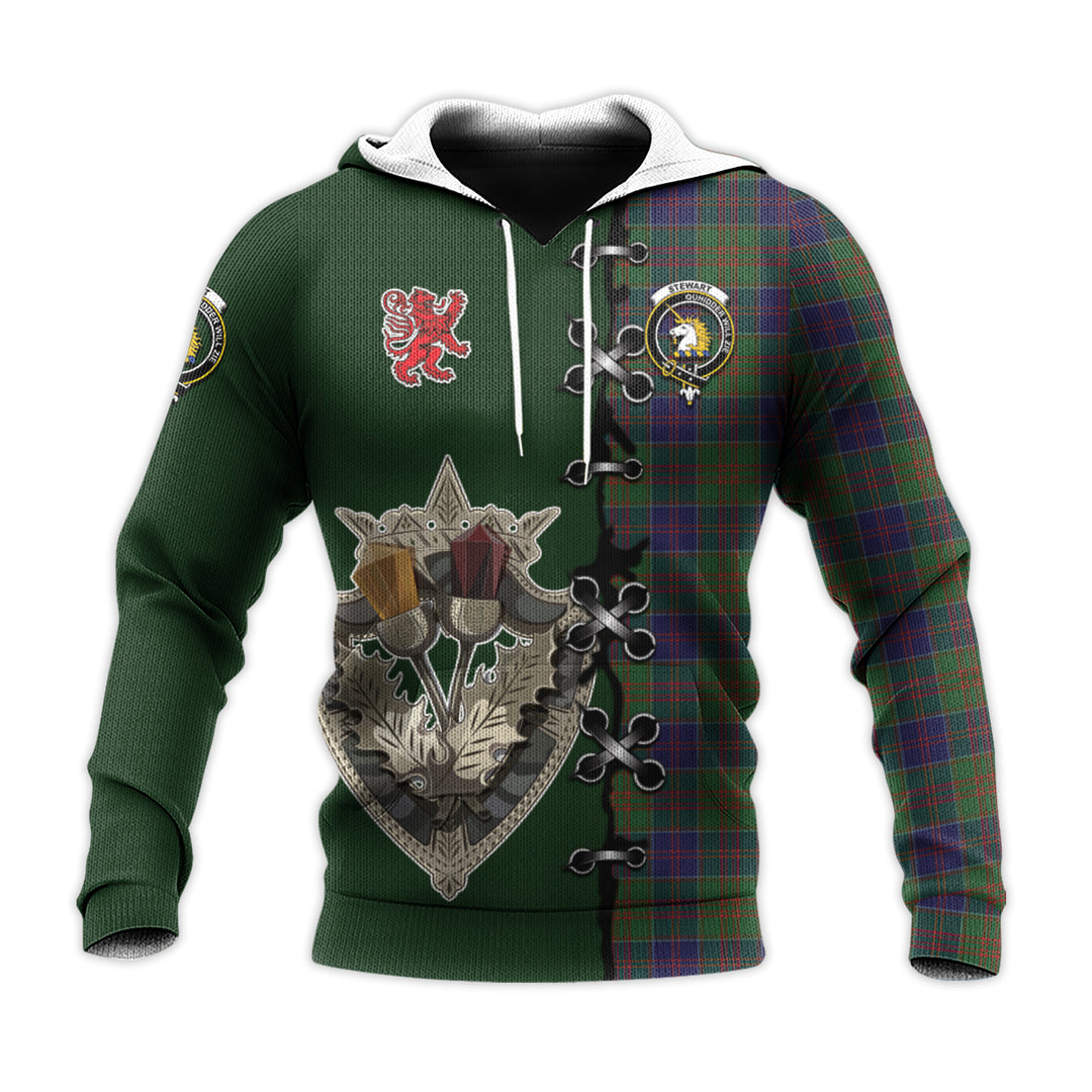 Printivon Stewart Of Appin Hunting Tartan Hoodie Lion Rampant And Celtic Thistle Style
