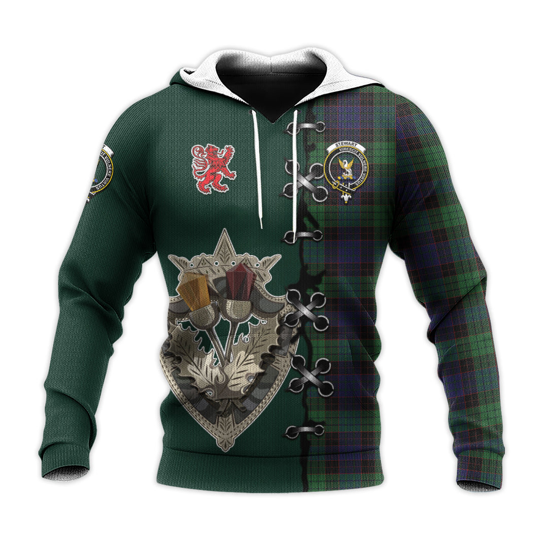 Printivon Stewart Old Tartan Hoodie Lion Rampant And Celtic Thistle Style