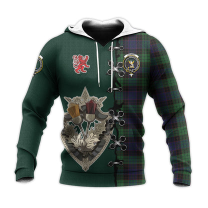 Printivon Stewart Old Tartan Hoodie Lion Rampant And Celtic Thistle Style