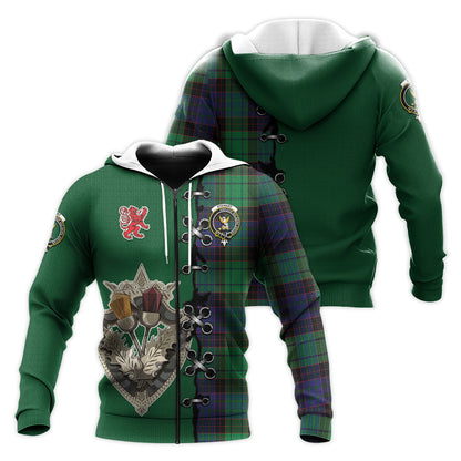 Printivon Stewart Old Modern Tartan Hoodie Lion Rampant And Celtic Thistle Style