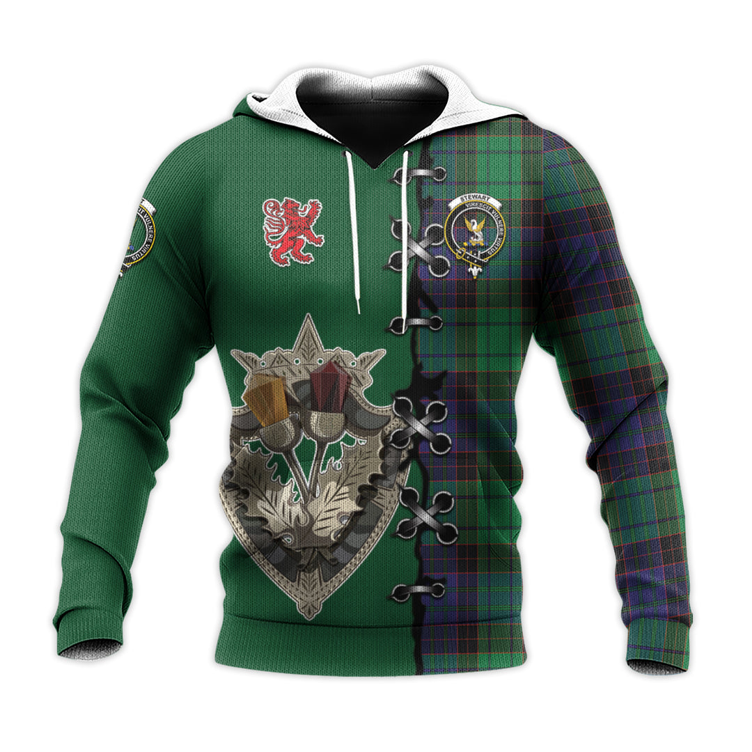 Printivon Stewart Old Modern Tartan Hoodie Lion Rampant And Celtic Thistle Style