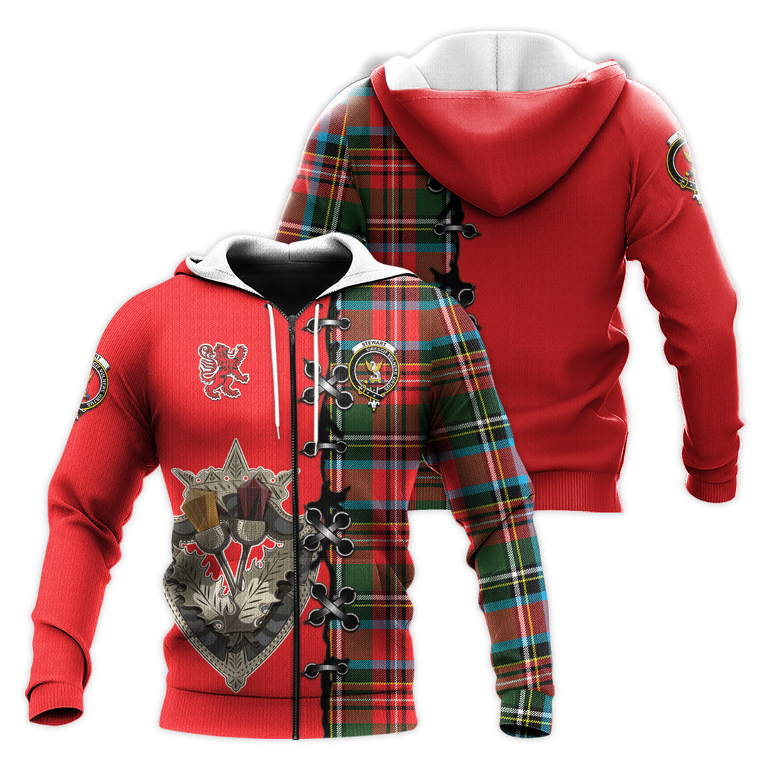 Printivon Stewart Royal Tartan Hoodie Lion Rampant And Celtic Thistle Style