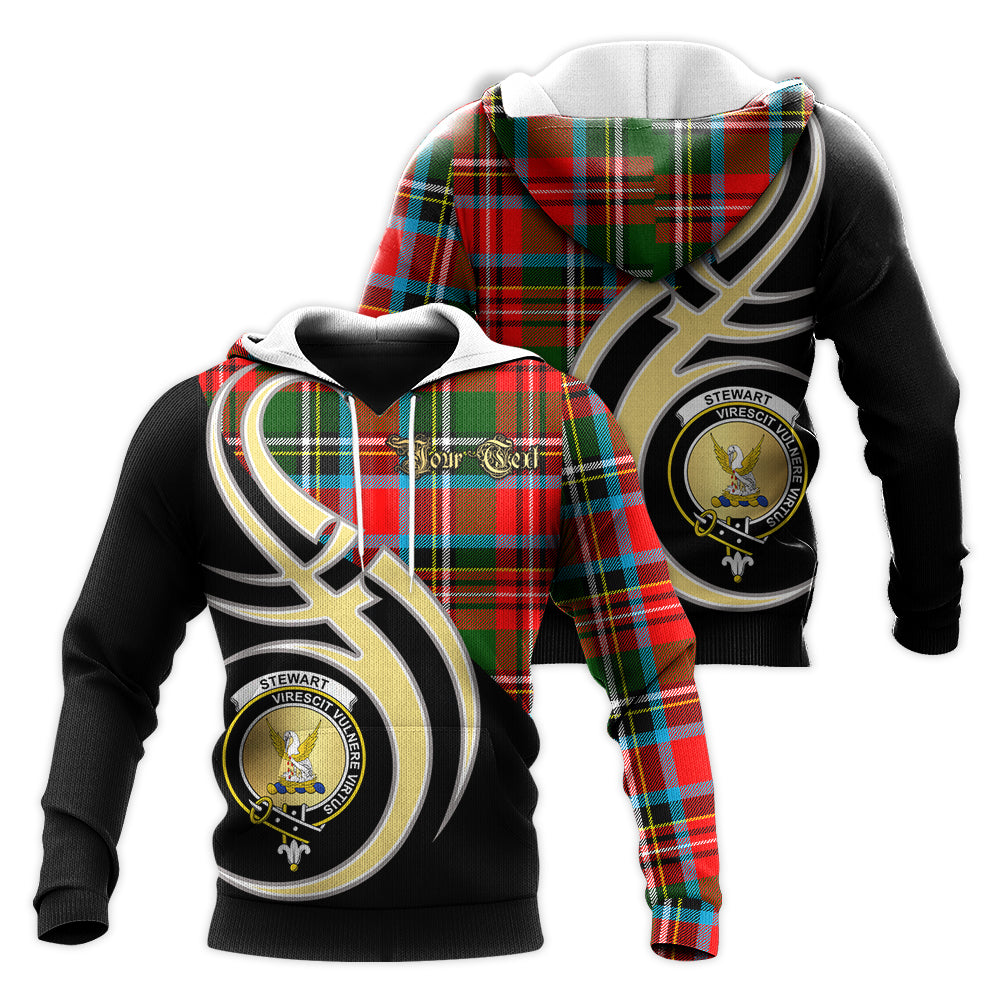 Printivon Stewart Royal Clan Believe In Me Crest Tartan Knitted Hoodie Custom Your Text