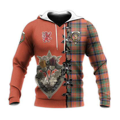 Printivon Stewart Royal Ancient Tartan Hoodie Lion Rampant And Celtic Thistle Style