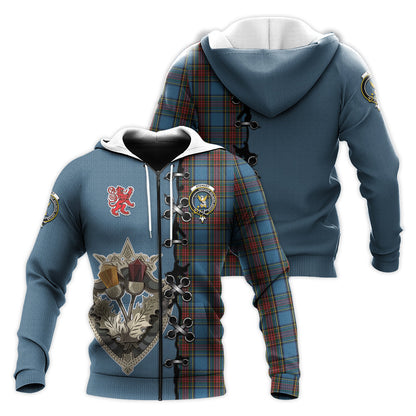 Printivon Stewart Royal Blue Tartan Hoodie Lion Rampant And Celtic Thistle Style