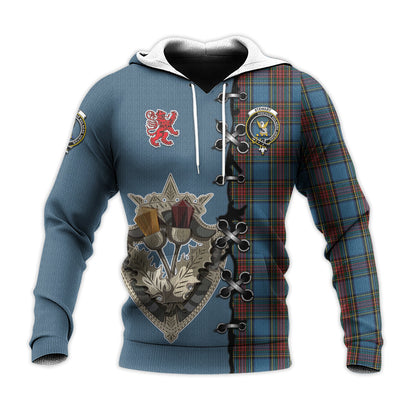 Printivon Stewart Royal Blue Tartan Hoodie Lion Rampant And Celtic Thistle Style