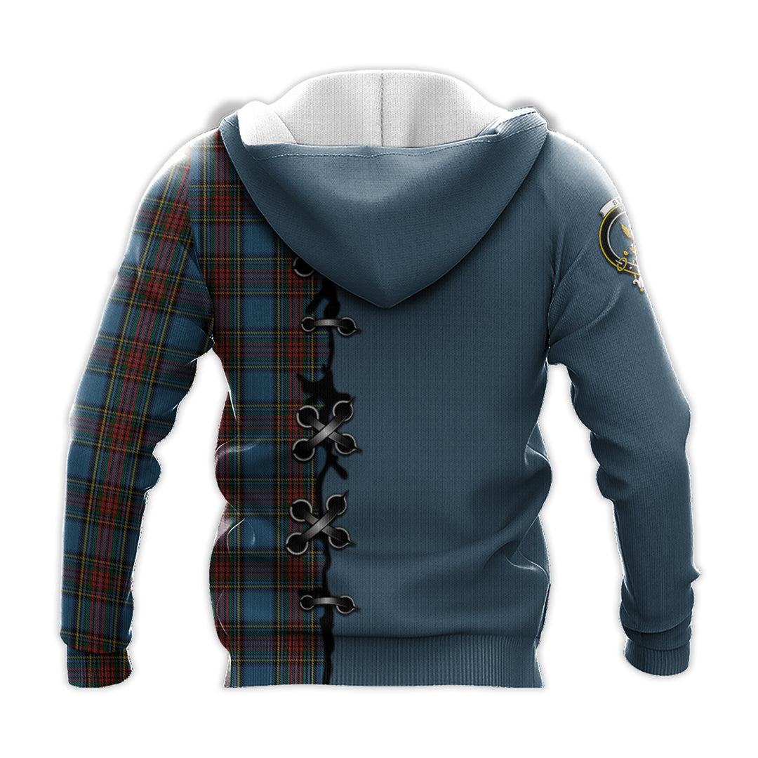 Printivon Stewart Royal Blue Tartan Hoodie Lion Rampant And Celtic Thistle Style