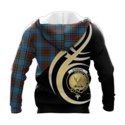 Printivon Stewart Royal Blue Clan Believe In Me Crest Tartan Knitted Hoodie Custom Your Text