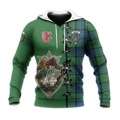 Printivon Stirling Tartan Hoodie Lion Rampant And Celtic Thistle Style
